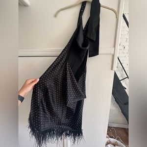WeWoreWhat Feather Halter Mini dress